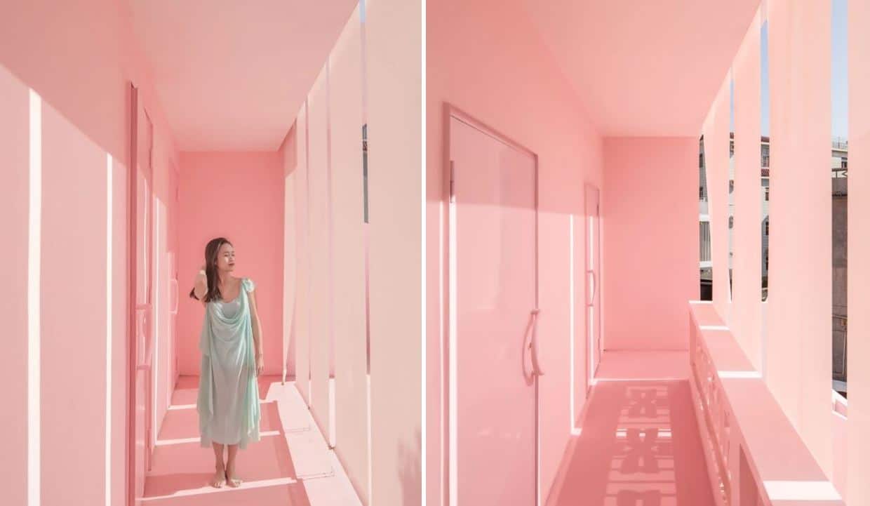 pasillos de color rosa