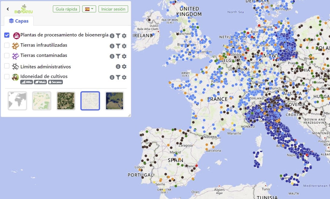 mapa plantas procesamiento bioenergía europa