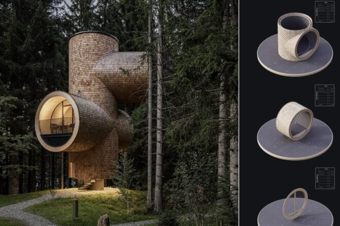hotel árbol con arquitectura tubular