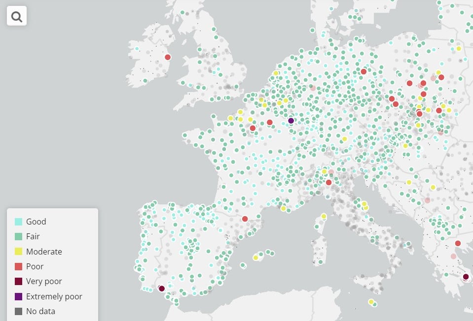 mapa europeo calidad del aire