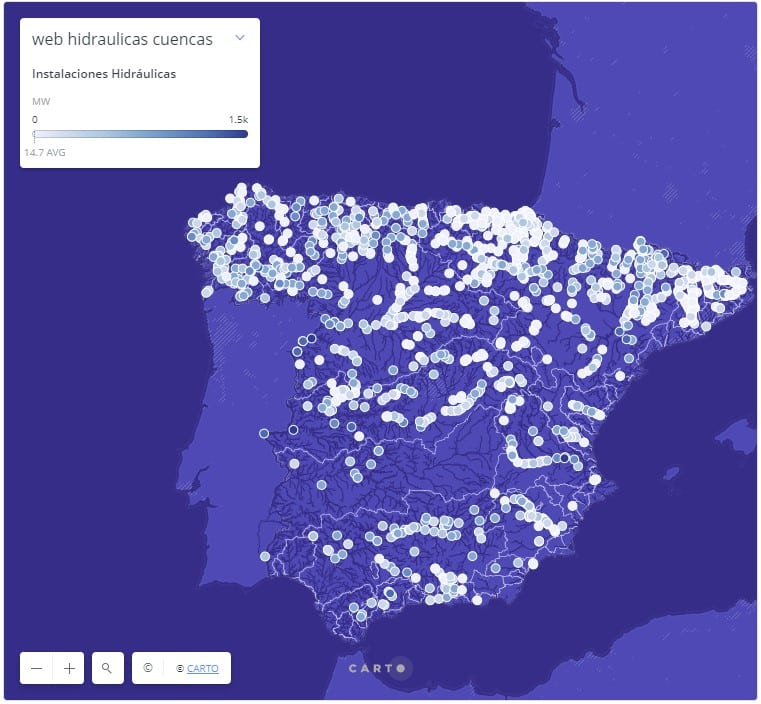 mapa instalaciones hidráulicas en España