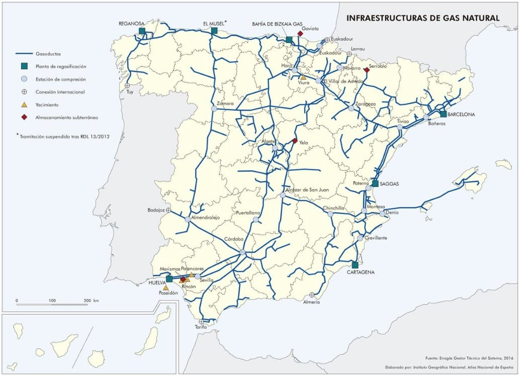 mapa infraestructura gas natural en España
