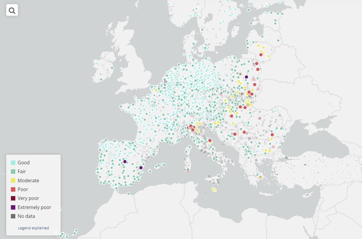 mapa calidad aire europa
