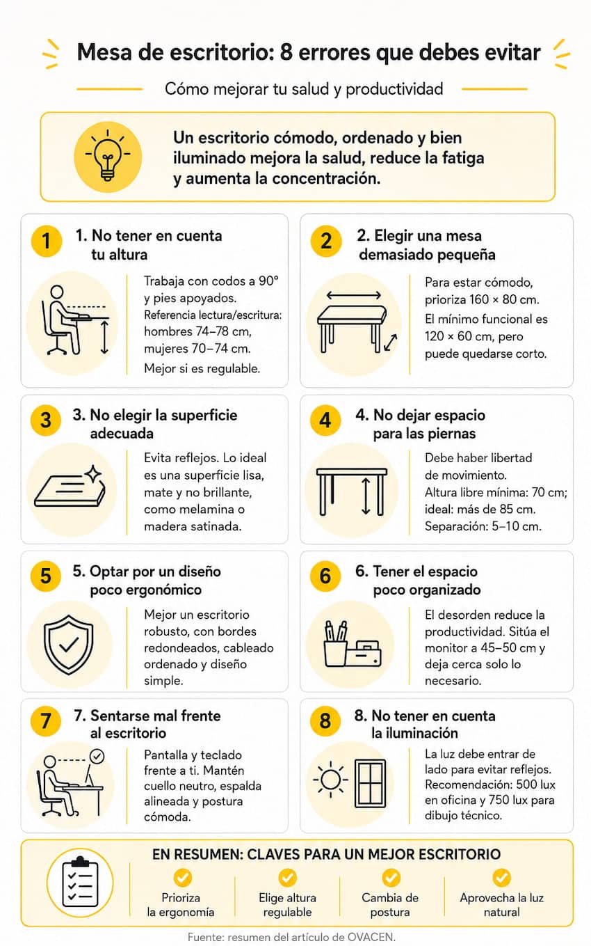 Altura y medidas en escritorios de oficina