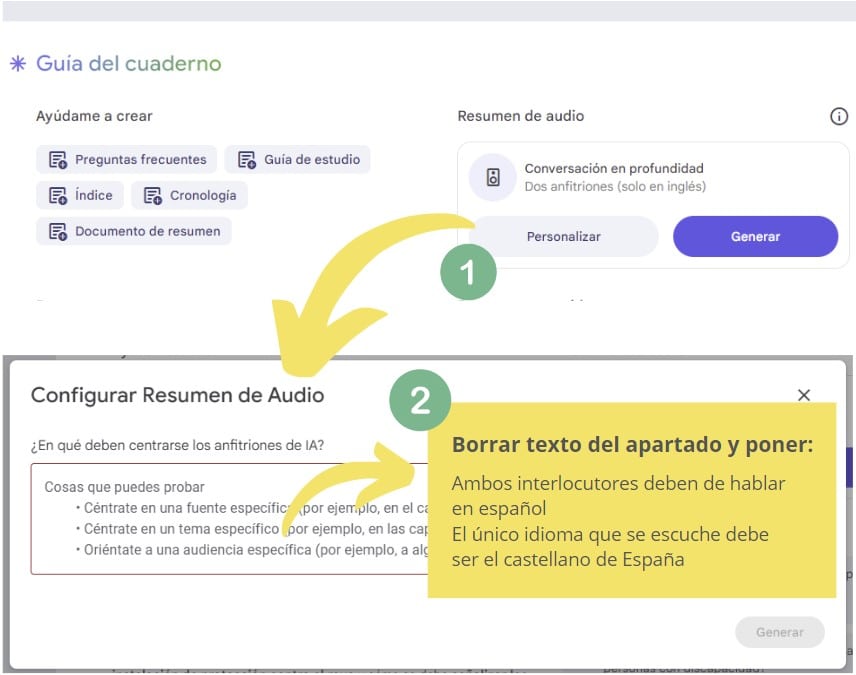 audio español notebookLM de Google