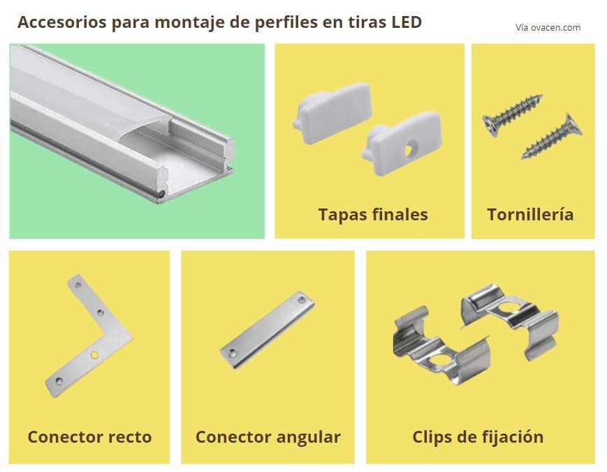 accesorios perfiles para montaje de iluminación led