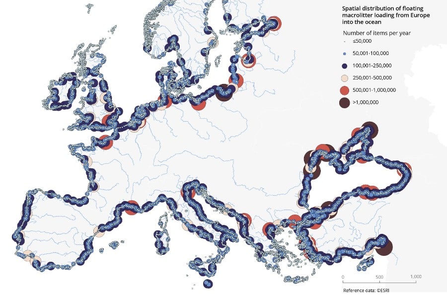 mapa contaminación ríos plásticos en Europa