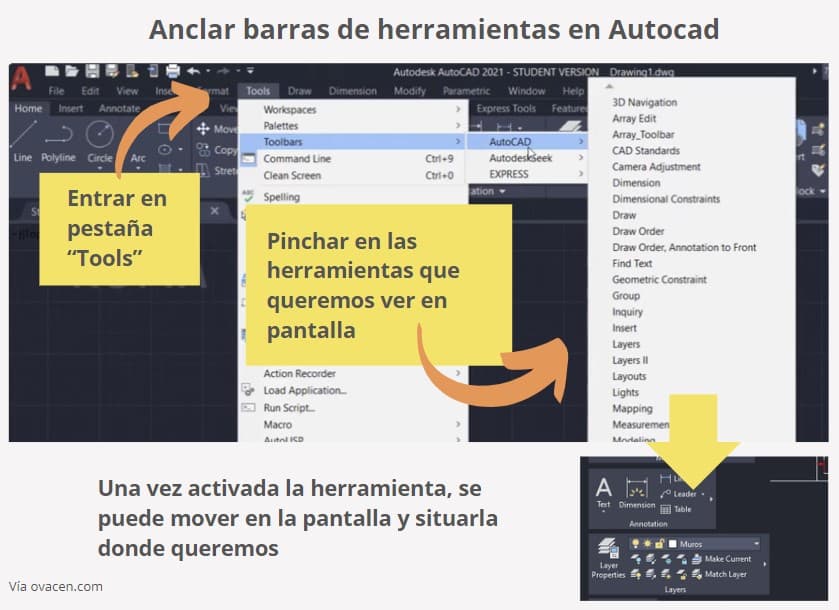 barras herramientas programa AutoCAD