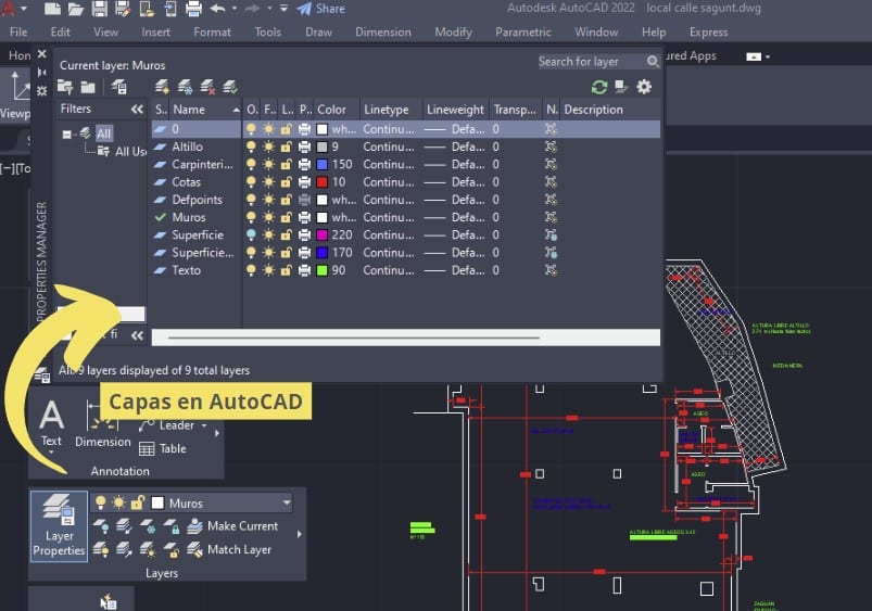 capas en el programa autocad