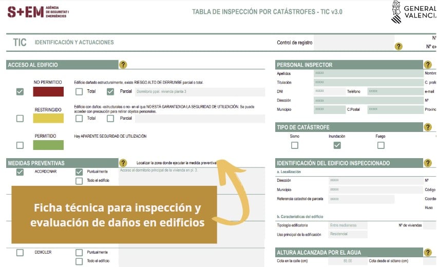 ficha técnica para revisar y evaluar daños en casas y edificios tras una catástrofe natural