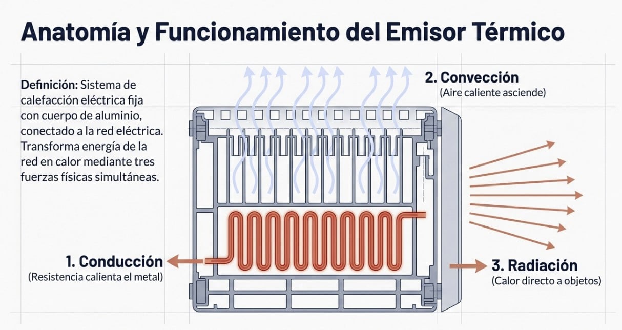 funcionamiento de un radiador eléctrico o emisor térmico
