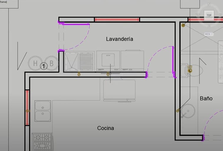 plano de reforma de un baño y lavandería