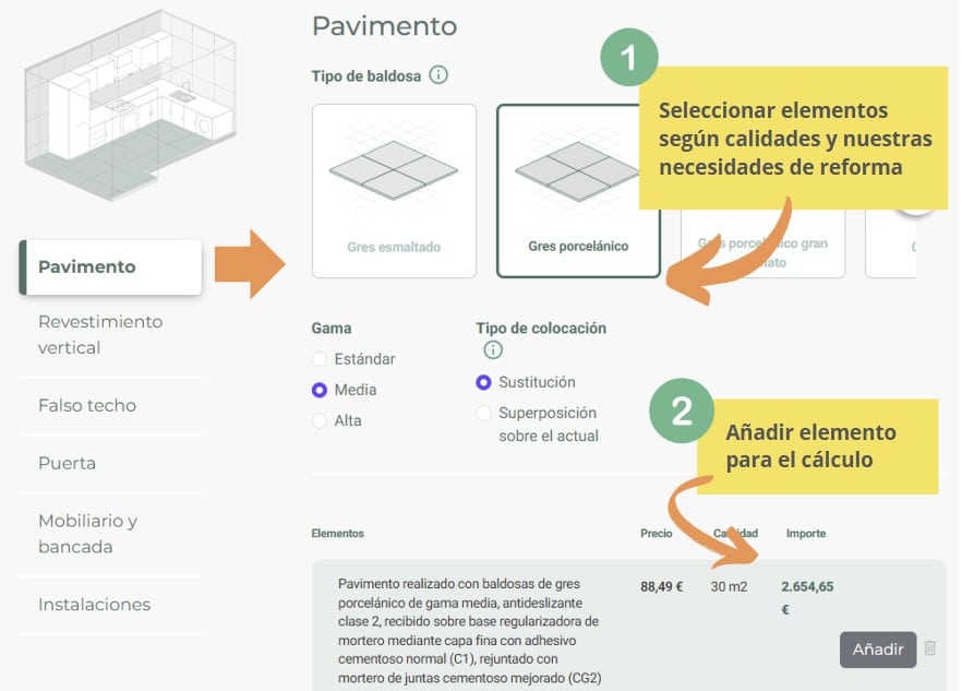 cálculo presupuesto reforma cocina y baño