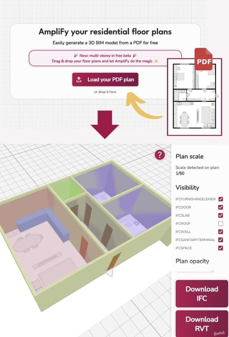 conversion PDF plan to BIM model of Revit