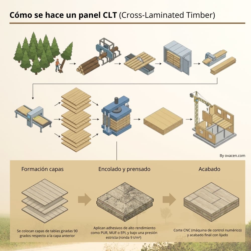 Cómo se hacen los paneles de CLT (Cross-Laminated Timber)
