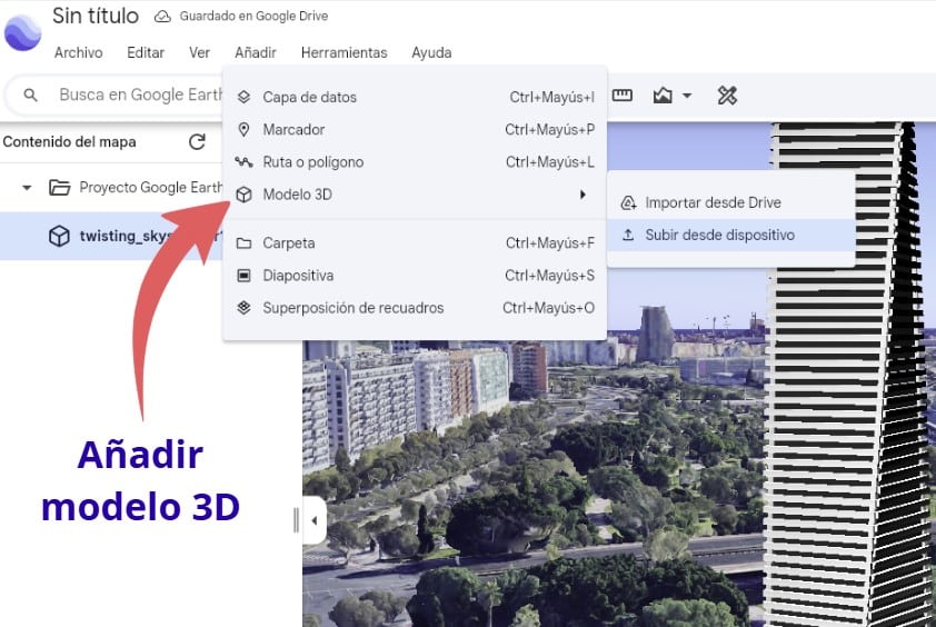 crear visión de modelo 3D dentro de google earth