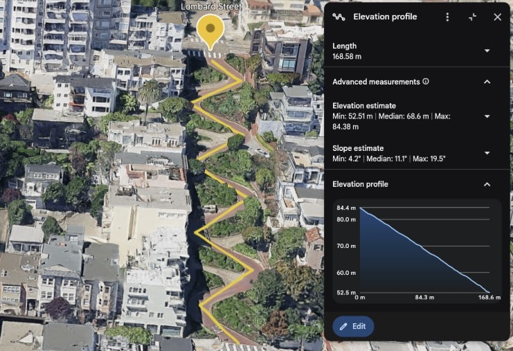 calculation of elevation differences and terrain slopes in Google Earth