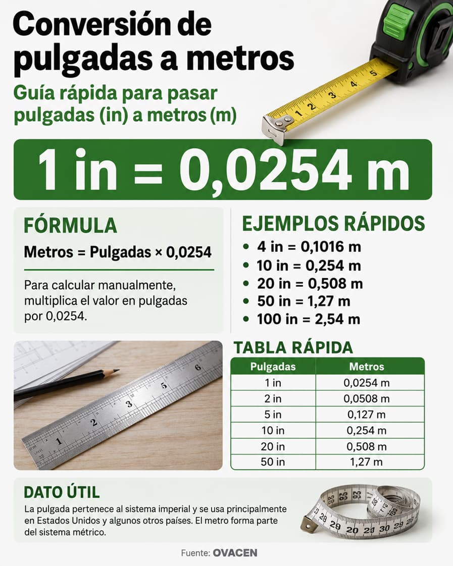 convertir pulgada a metro