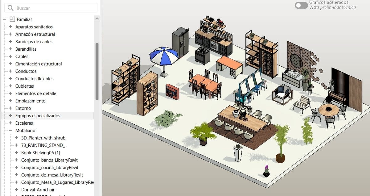 familias Revit cargadas en el Navegador de proyectos