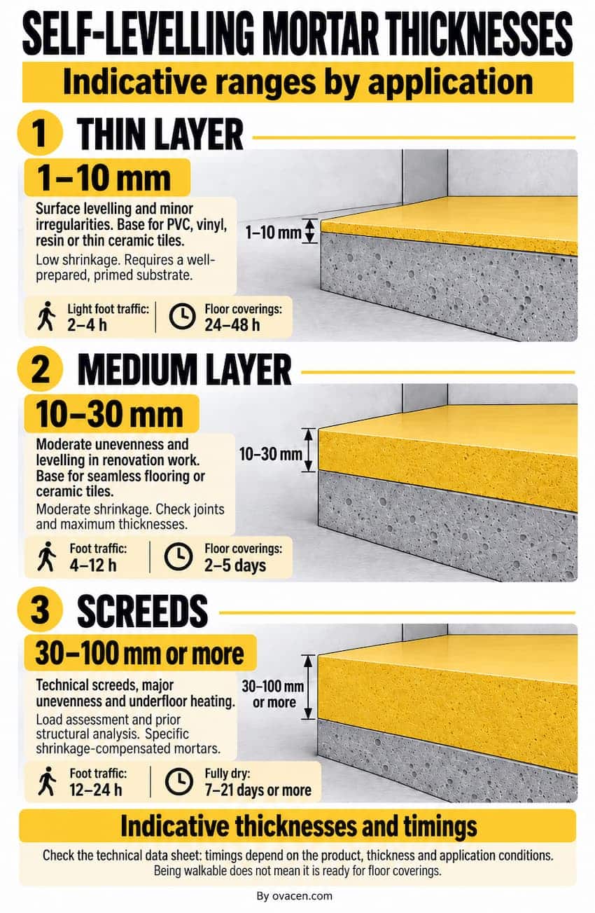 recommended thicknesses in self-leveling cements